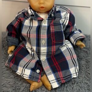 OshKosh B'gosh Baby Boy Shirt 12M Red Blue White Plaid Button-Up Pocket Cotton
